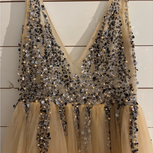 NWT Hebeos Champagne Sequin Tulle Gown | Prom / Formal Dress - Picture 2 of 4